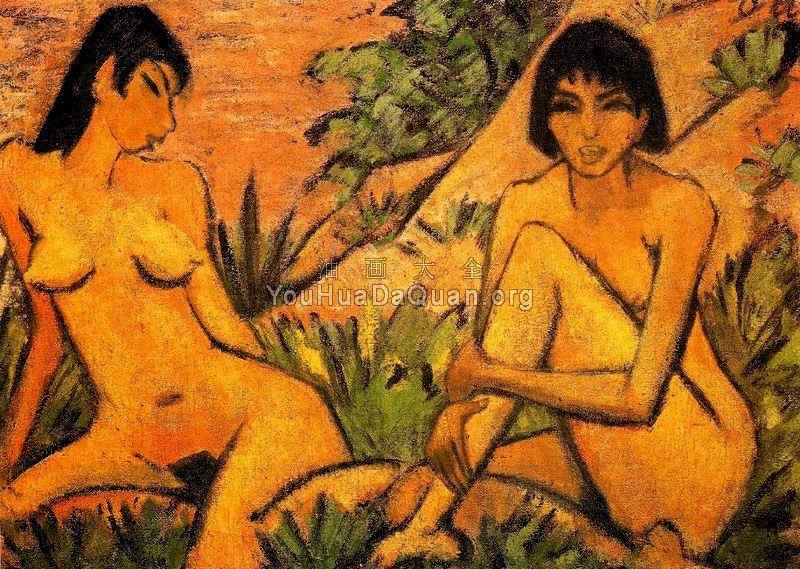 Two Women Seated In The Dunes - 奥托·米勒